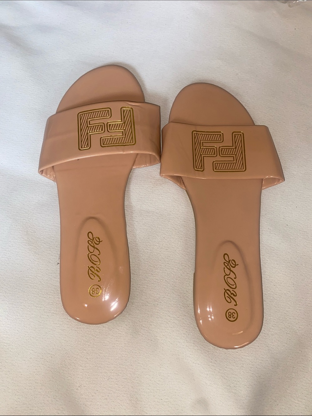 B.O.C. Slide Sandals in Nude Pink with Gold Accent